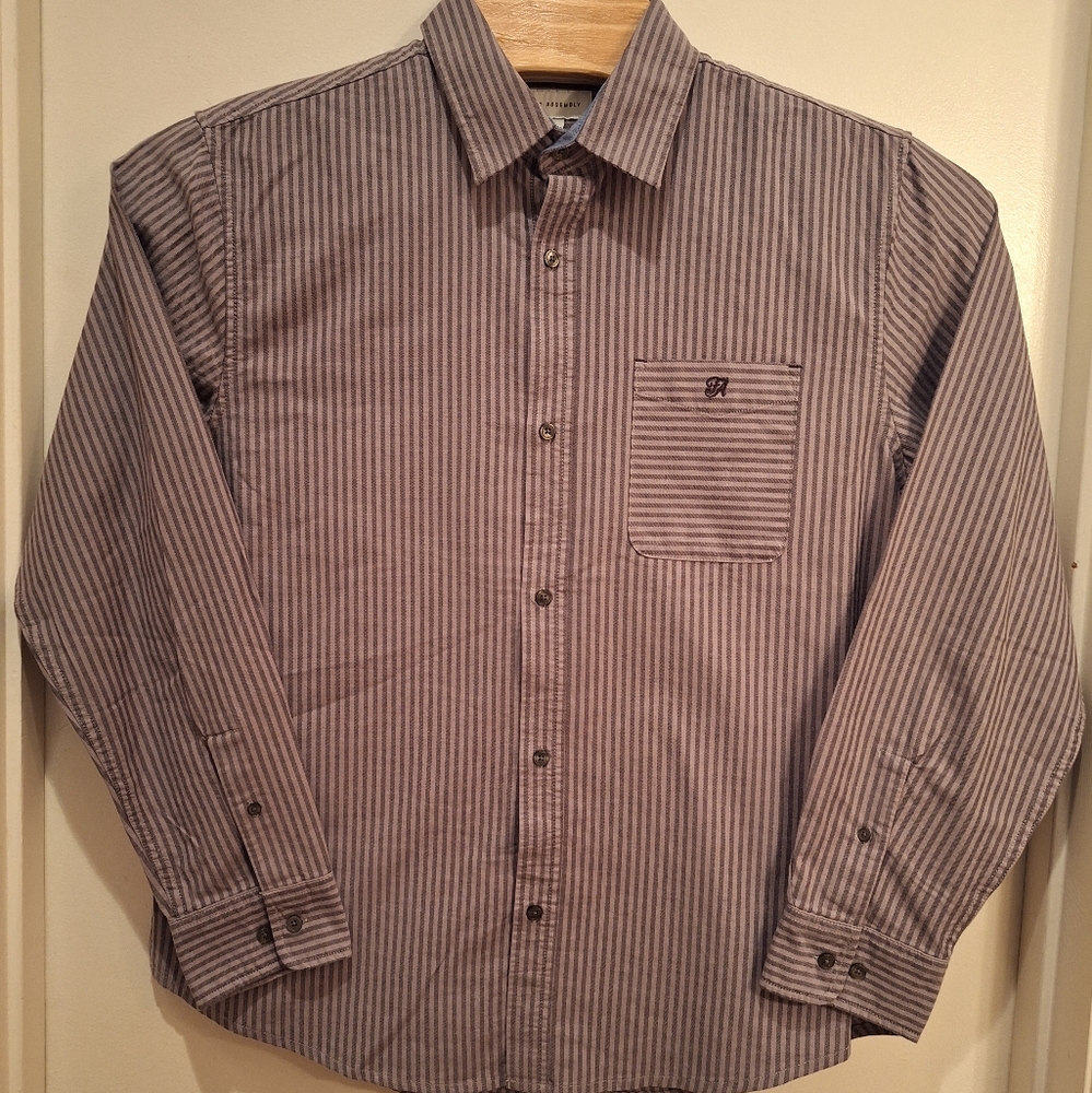 Free Assembly Men's Long Sleeve Shirt Size Large Pin‎ Striped In Gray